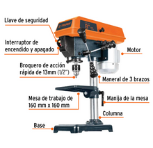 Cargar imagen en el visor de la galería, Taladro de piso 8" de 250 W (1/3 HP), broquero de 1/2", Truper