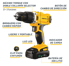 Cargar imagen en el visor de la galería, Rotomartillo Inalámbrico 1/2&quot;, 20V, 1 batería 2Ah, PRETUL
