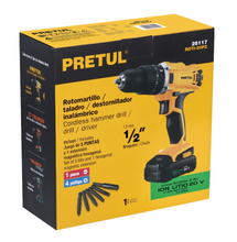 Cargar imagen en el visor de la galería, Rotomartillo Inalámbrico 1/2&quot;, 20V, 1 batería 2Ah, PRETUL
