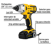 Cargar imagen en el visor de la galería, Destornillador de impacto 1/4&quot;, 20V, 1 batería 2Ah, PRETUL
