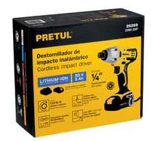 Cargar imagen en el visor de la galería, Destornillador de impacto 1/4&quot;, 20V, 1 batería 2Ah, PRETUL
