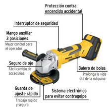 Cargar imagen en el visor de la galería, Esmeriladora 4-1/2&quot;, 20V, 1 batería 4Ah, PRETUL
