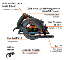 Cargar imagen en el visor de la galería, Sierra circular 7-1/4&quot;, 1800W, TRUPER INDUSTRIAL
