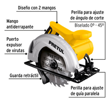 Cargar imagen en el visor de la galería, Sierra circular 7-1/4&quot;, 1200W, PRETUL

