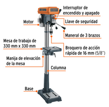 Cargar imagen en el visor de la galería, Taladro de piso 15&quot; de 750 W (1 HP), broquero de 5/8&quot;, Truper
