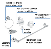 Cargar imagen en el visor de la galería, Juego de 6 accesorios para baño metálicos, Foset

