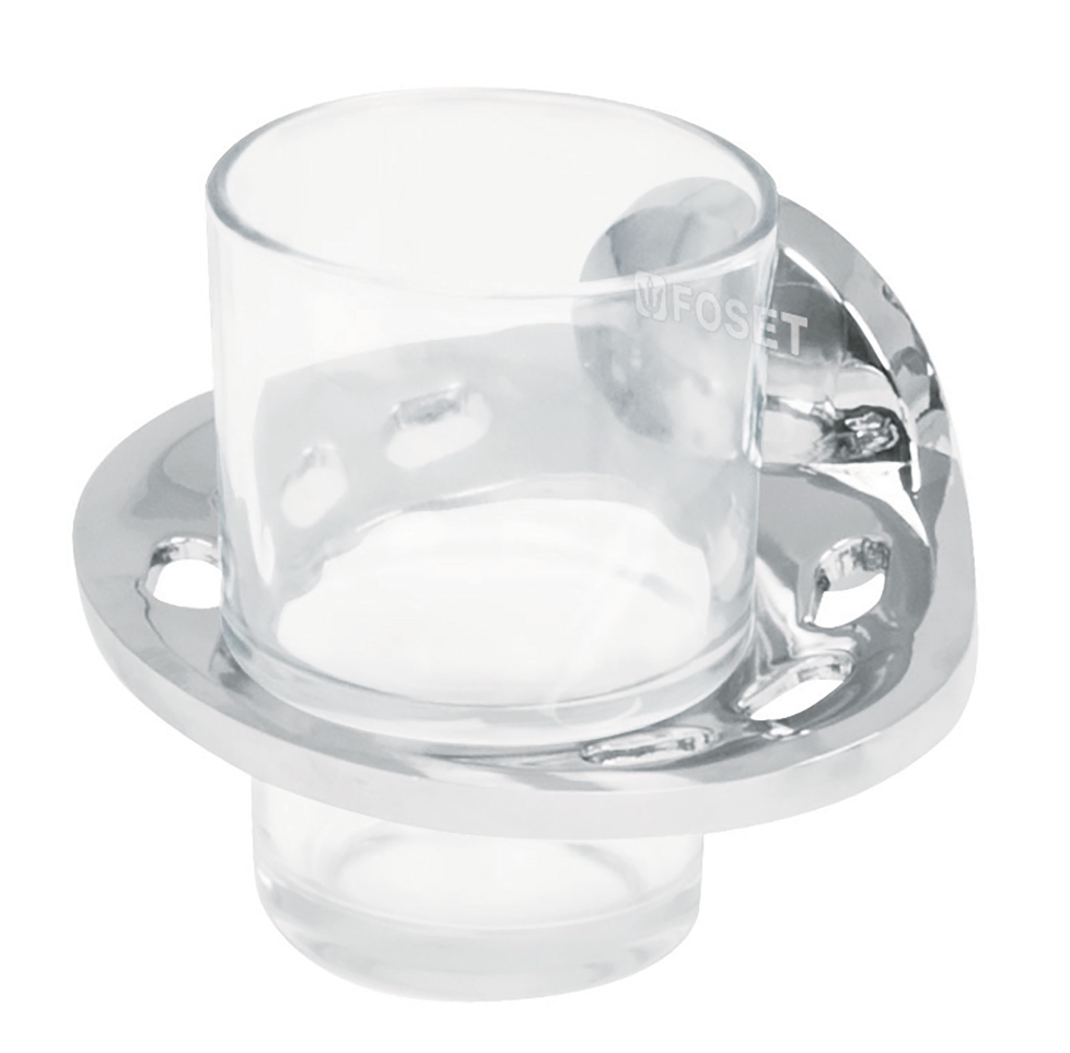 Portavaso cepillero metálico con vaso de vidrio, Foset