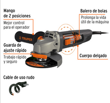 Cargar imagen en el visor de la galería, Esmeriladora angular 4-1/2&quot; 850 W Industrial, Truper
